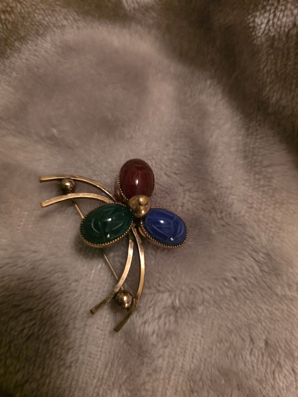 Vintage-Inspired Multicolor Scarab Brooch - Green, Blue & Red